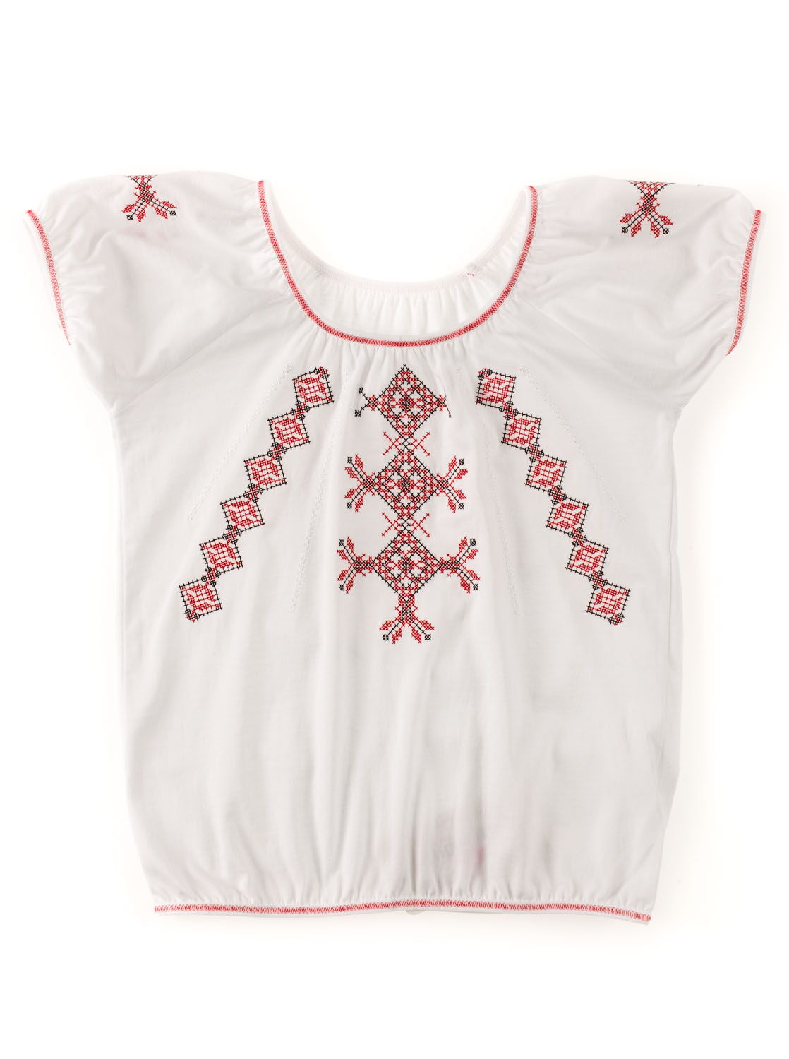 Блузка-вышиванка с коротким рукавом для девочки Фламинго красная 719-101 - цена