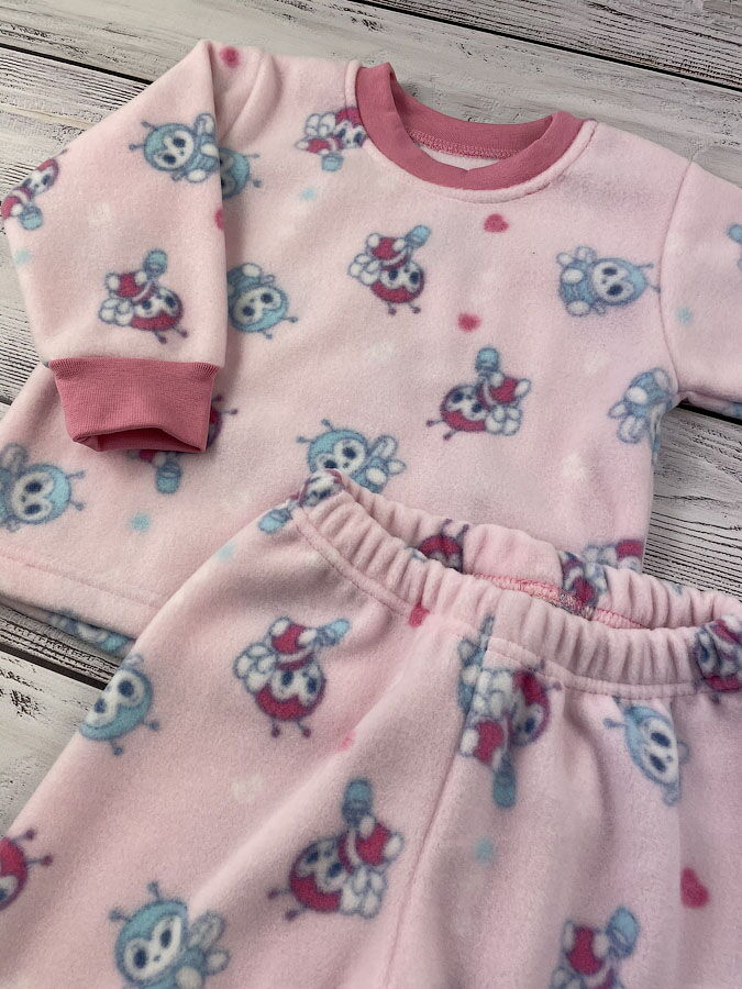 Теплая пижама флис для девочки Фламинго розовая Пчелки 347-1404 - размеры