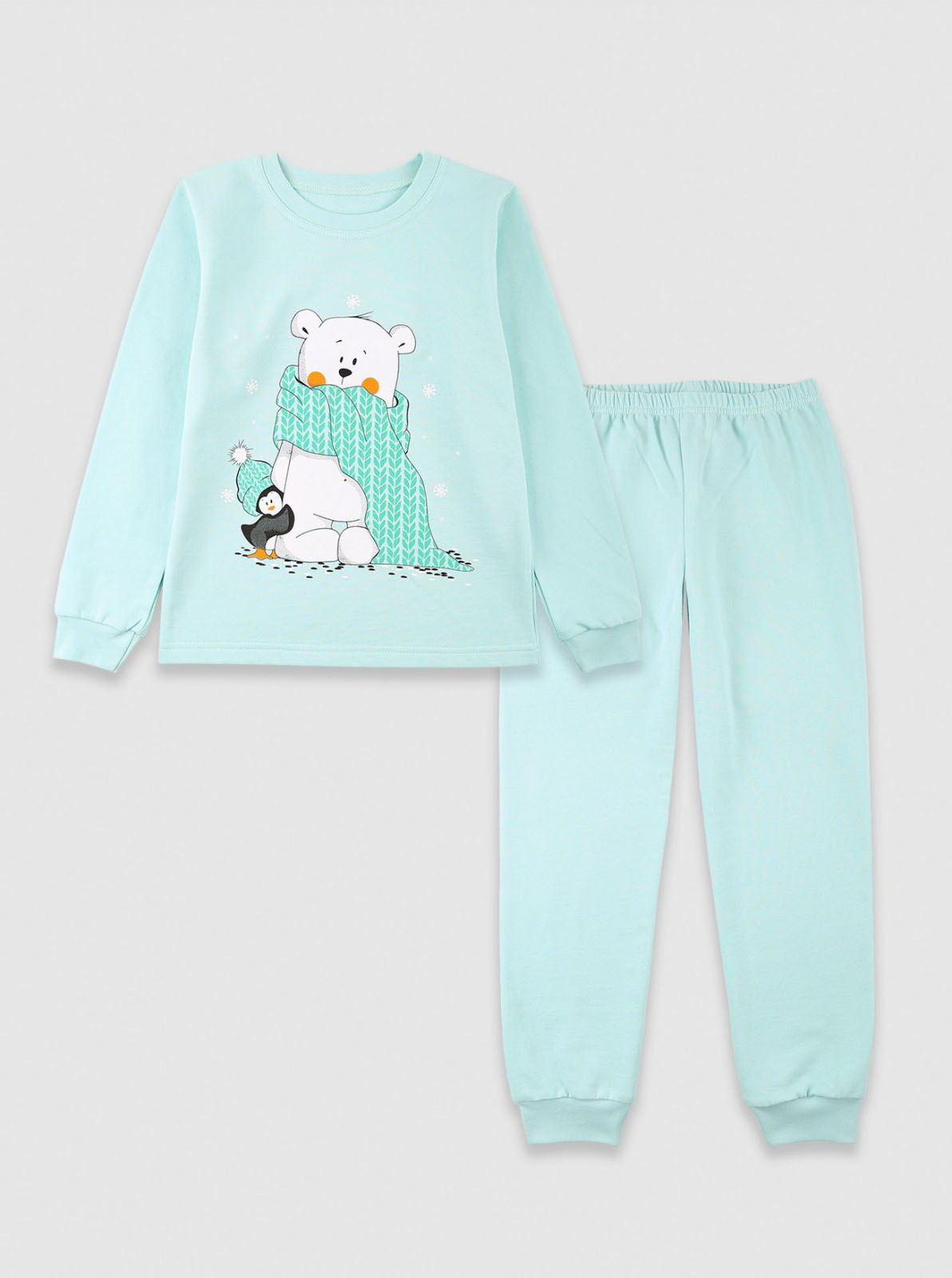 Утепленная пижама для девочки Фламинго Мишка бирюзовая 329-055 - цена