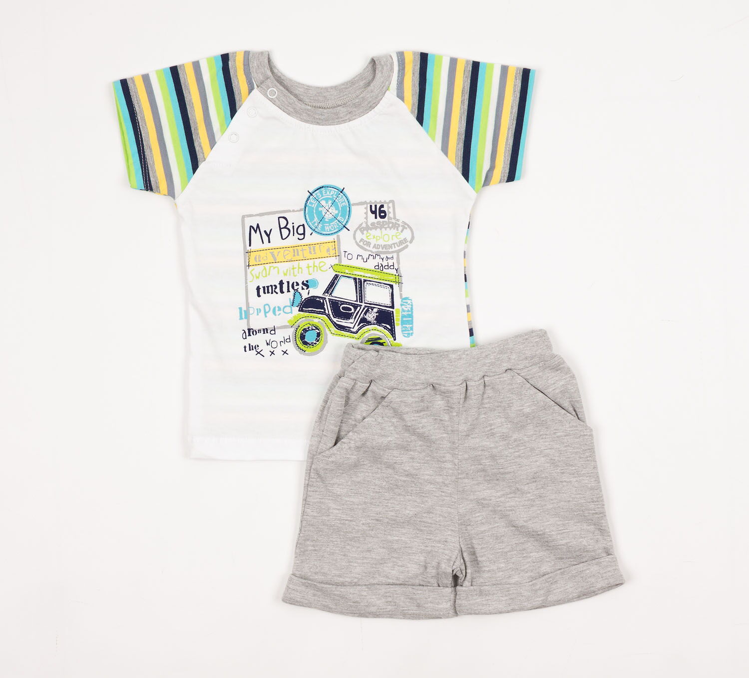 Комплект для мальчика (футболка+шорты) Фламинго серый 587-129 - цена