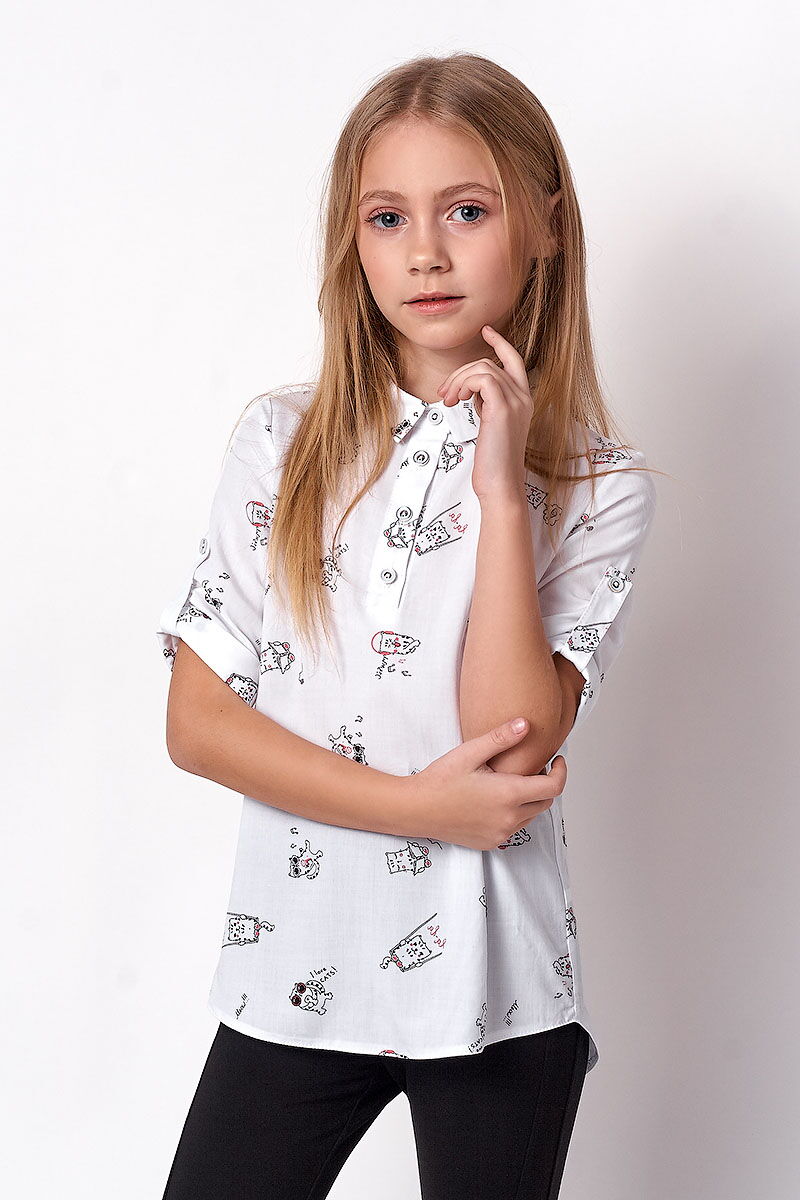 Блузка с коротким рукавом для девочки Mevis белая 3418-01 - цена