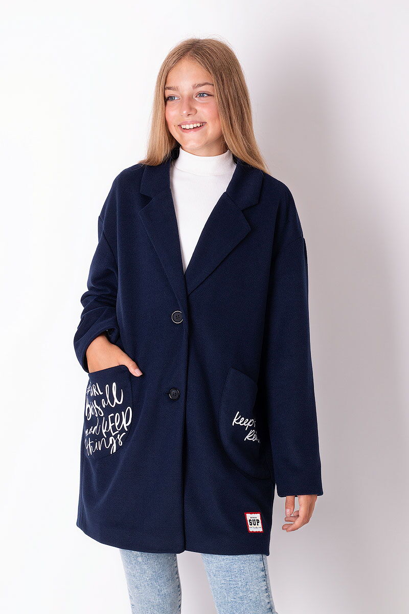 Легкое пальто для девочки Mevis синее 3445-01 - цена