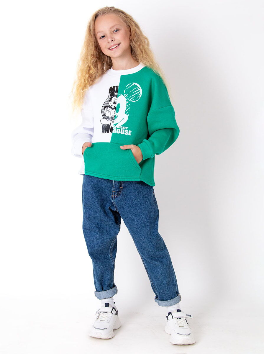 Свитшот для девочки Mevis Mickey Mouse белый с зеленым 4026-03 - фото
