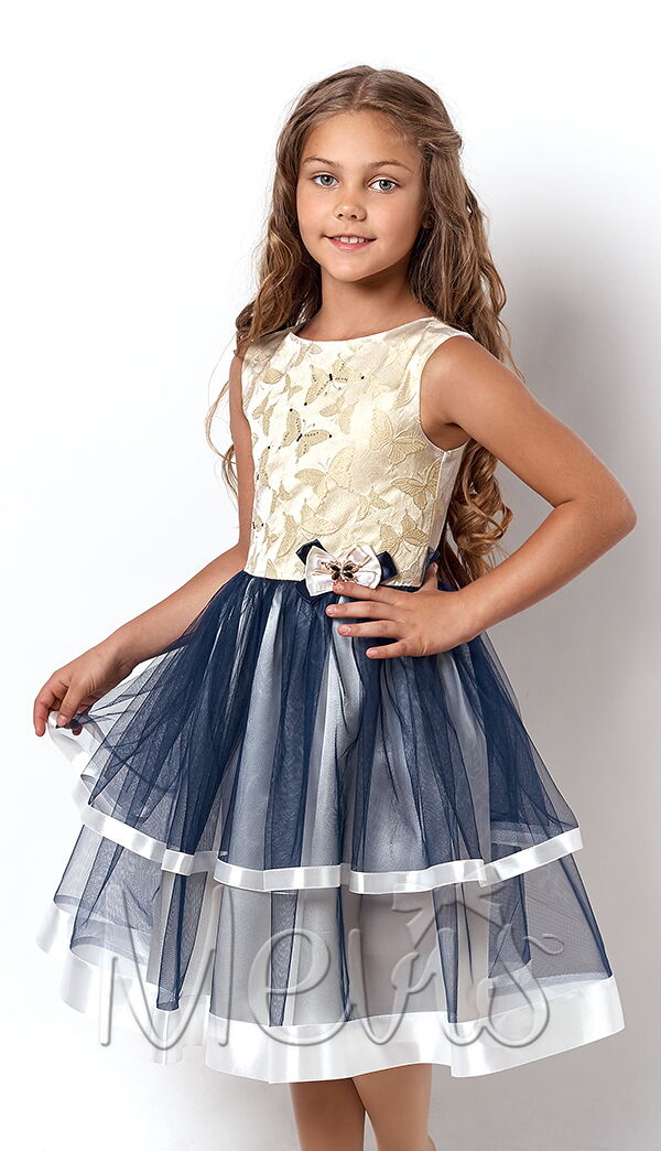 Нарядное платье для девочки Mevis синее 2198-02 - цена