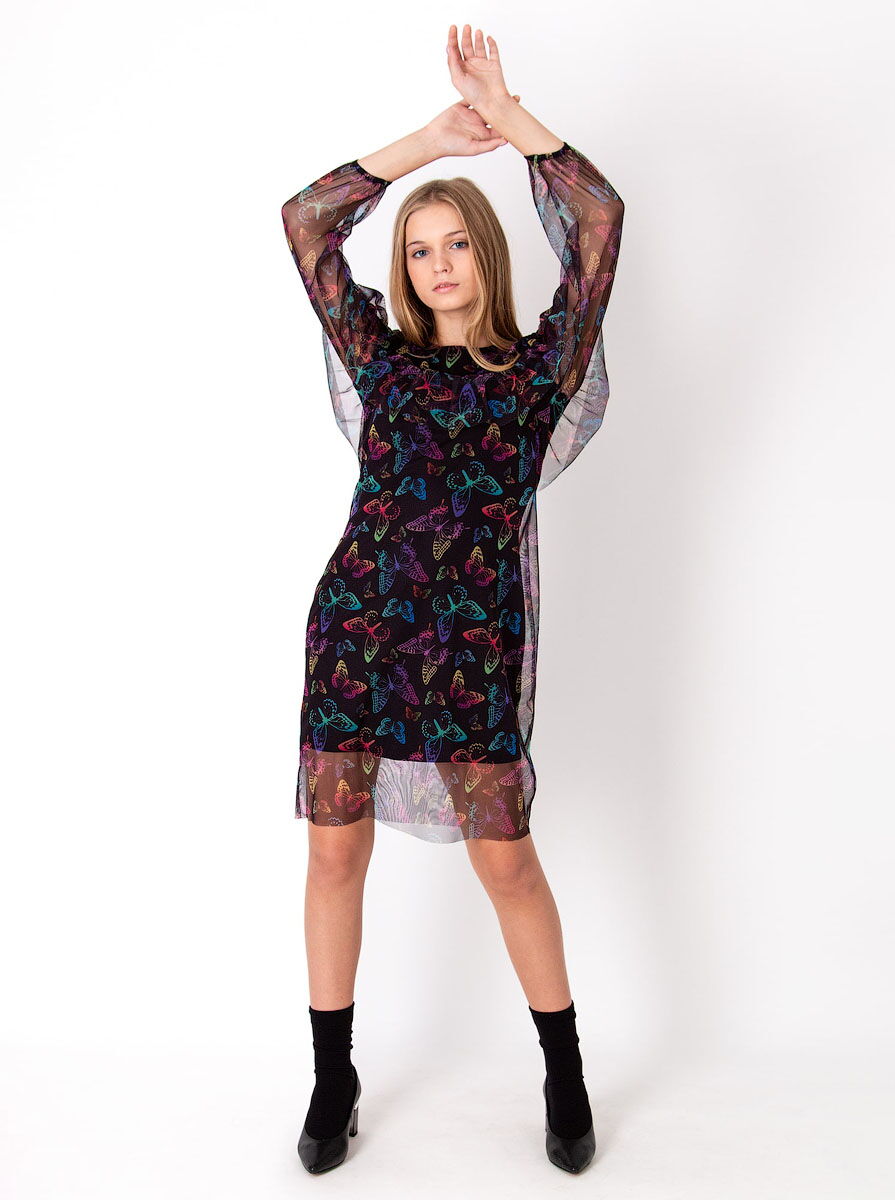 Нарядное платье для девочки Mevis Бабочки черное 4062-01 - размеры