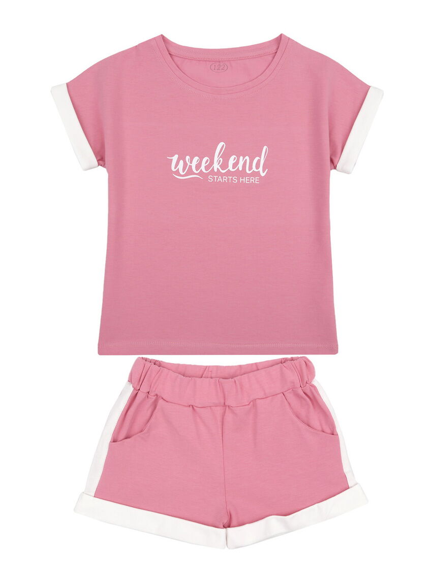 Комплект футболка и шорты для девочки Фламинго розовый 837-416 - цена