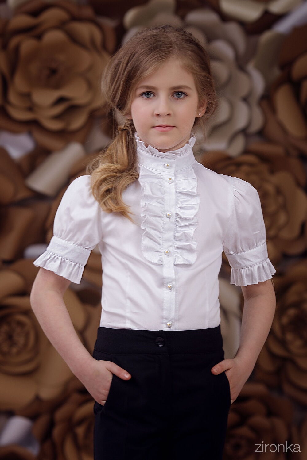 Блузка школьная с коротким рукавом Zironka белая 3661-1 - цена