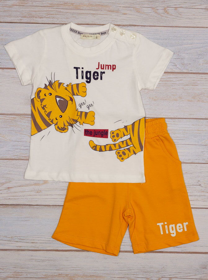 Комплект футболка и шорты для мальчика Breeze Tiger белый 14379 - цена