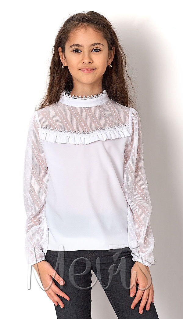 Блузка со стойкой Mevis молочная 2686-01 - фото