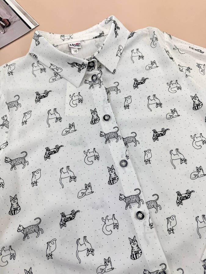 Блузка для девочки Mevis Коты белая 4414-01 - размеры