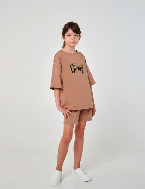 Костюм футболка и шорты для девочки SMIL Dream коричневый мокко 117390 - цена