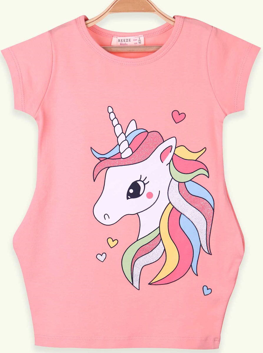 Туника для девочки Breeze Единорог персиковая 15744 - цена