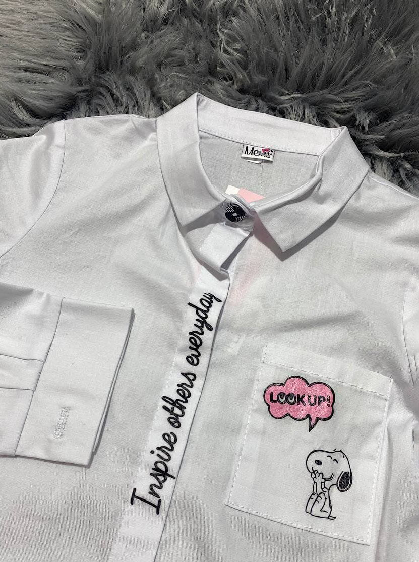 Рубашка для девочки Mevis белая 3687-01 - фото