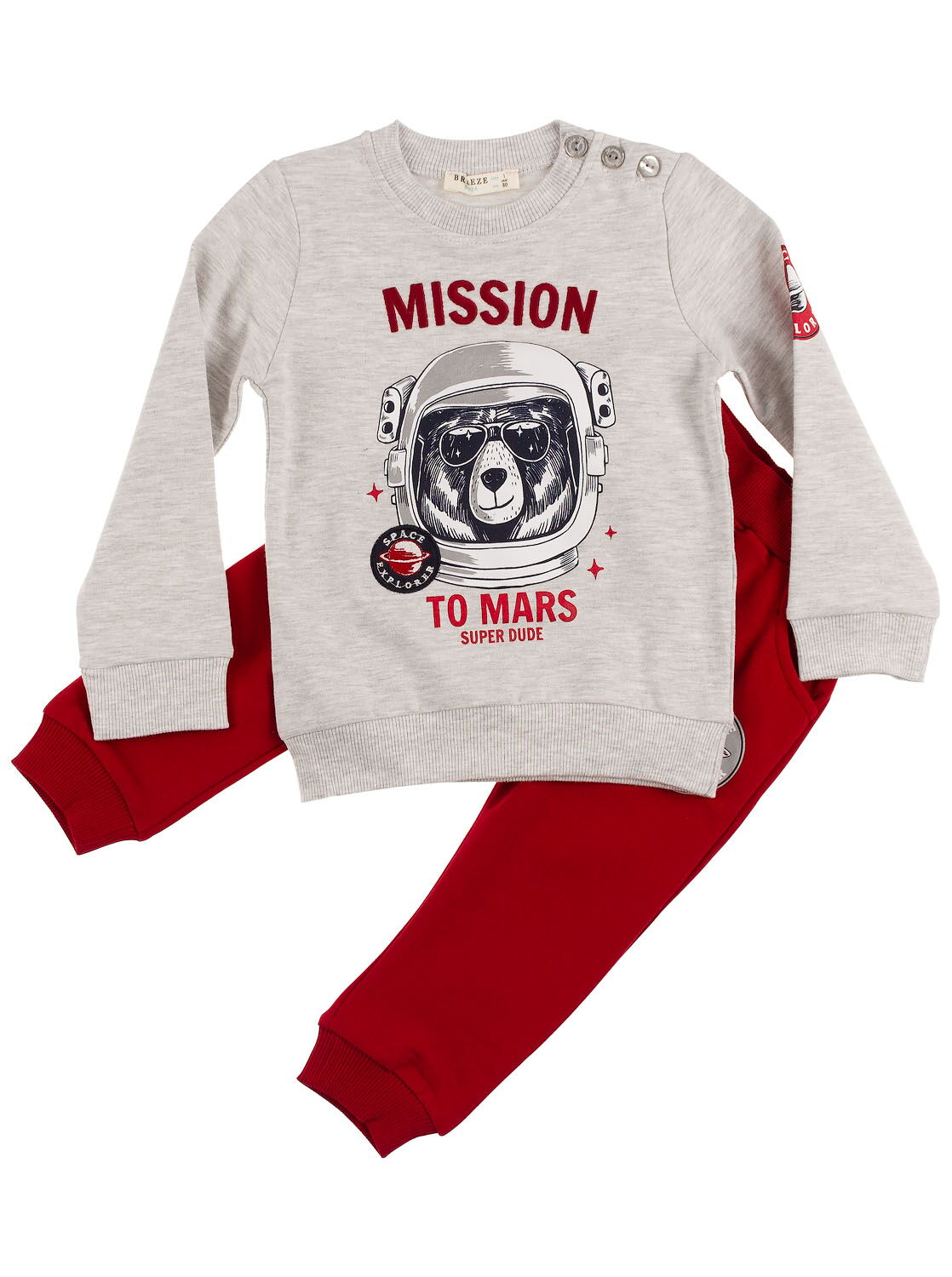 Спортивный костюм для мальчика Breeze Мишка в космосе серый 11445 - цена