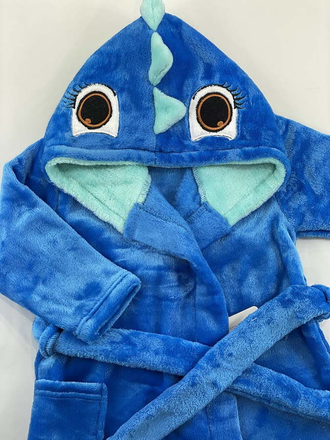 Теплый халат вельсофт детский Фламинго Дино синий электрик 714-909 - картинка