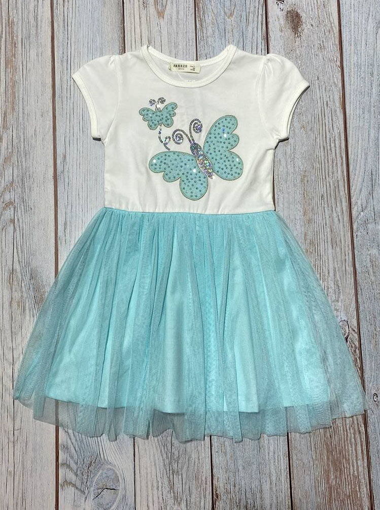Платье для девочки Breeze Бабочки голубое 14370 - фото