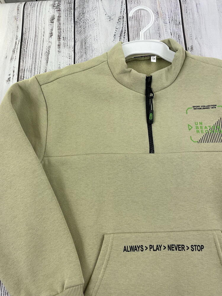 Тёплая кофта для мальчика Mevis оливковая 3850-03 - фотография