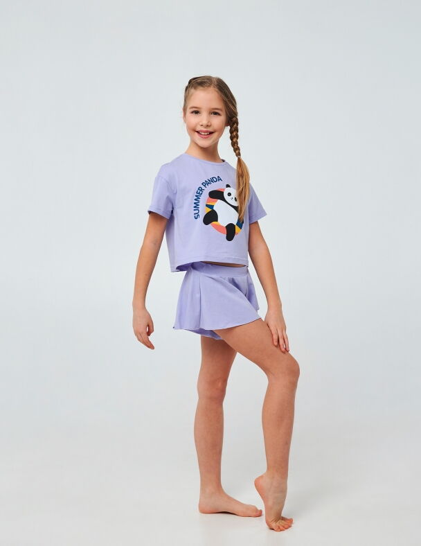 Летняя пижама для девочки SMIL Пандочка сиреневая 104698/104748  - фотография