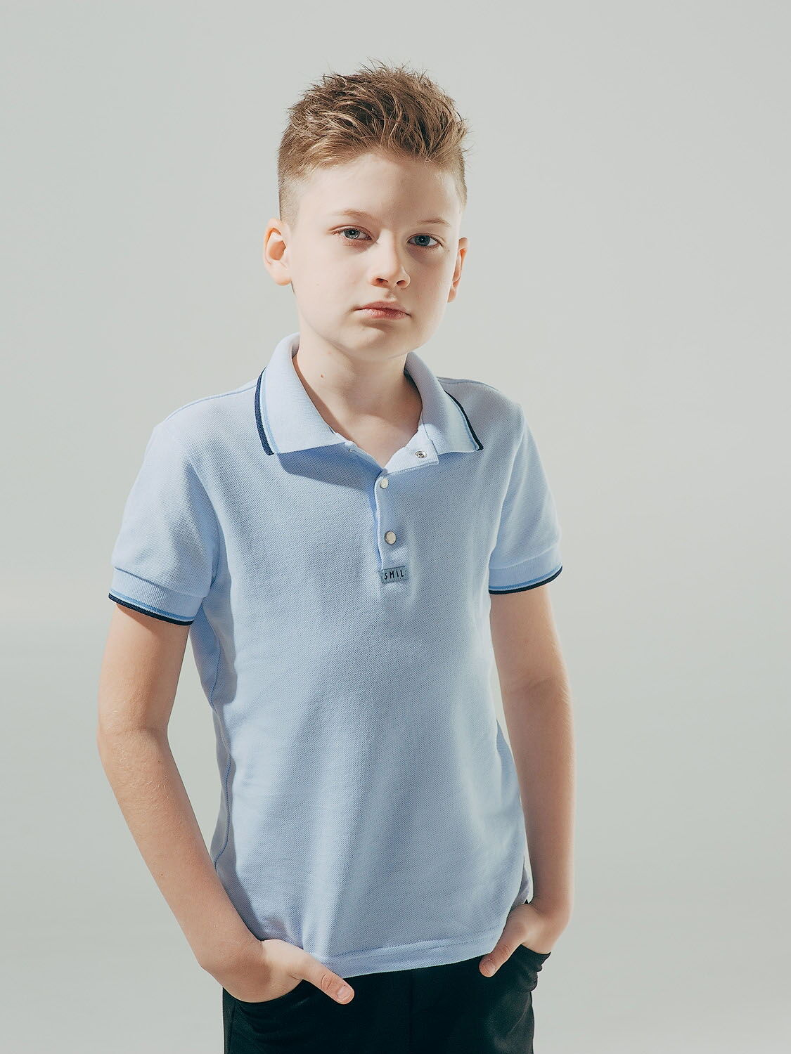 Футболка-поло с коротким рукавом для мальчика SMIL голубая 114595 - цена