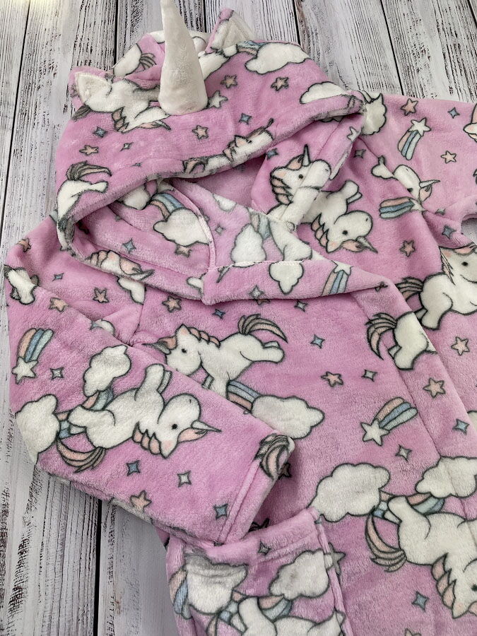 Теплый халат вельсофт для девочки Фламинго Единороги розовый 771-910 - фото