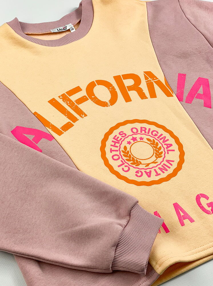 Утепленный свитшот для девочки Mevis California персиковый 3989-02 - размеры