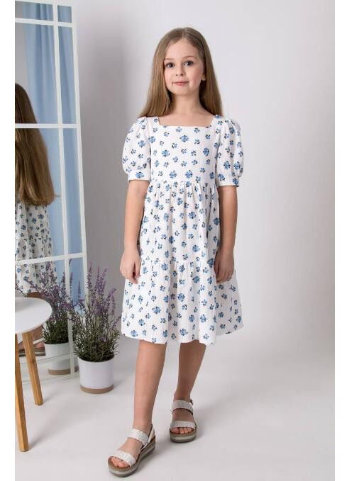 Платье для девочки муслин Mevis белое с голубым 5065-02 - цена