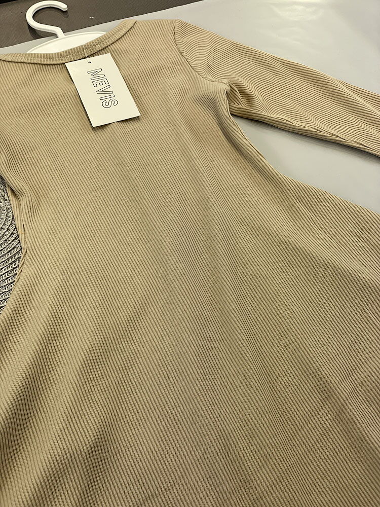 Платье в рубчик для девочки Mevis бежевое 4934-03 - размеры