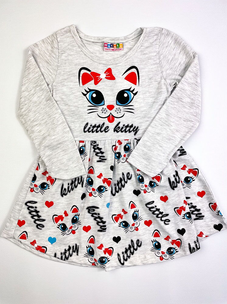 Трикотажное платье для девочки little kitty серое 6895 - цена
