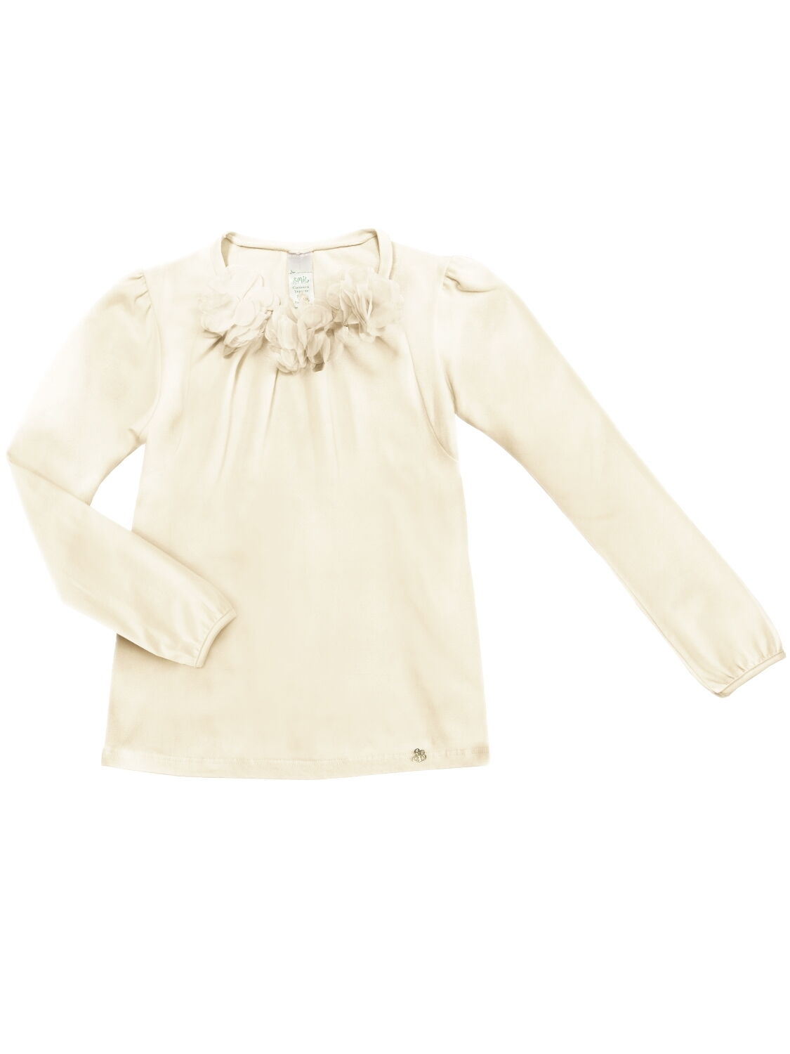 Блузка с длинным рукавом для девочки SMIL Цветы молочная - фото