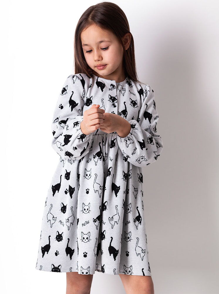 Трикотажное платье для девочки Mevis Коты серое 4316-01 - цена