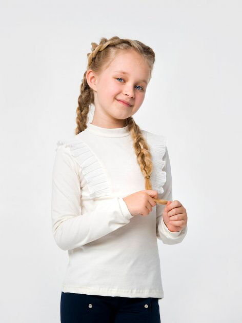 Блузка трикотажная с длинным рукавом для девочки SMIL молочная 114443 - фото