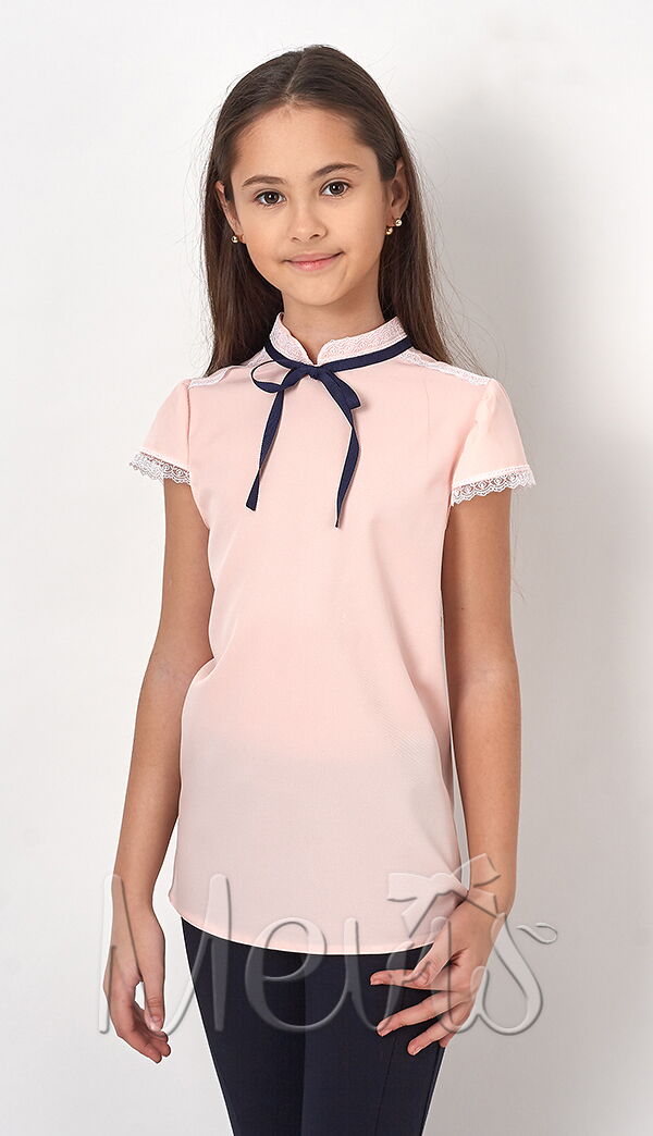 Блузка с коротким рукавом для девочки Mevis пудра 2718-02 - цена