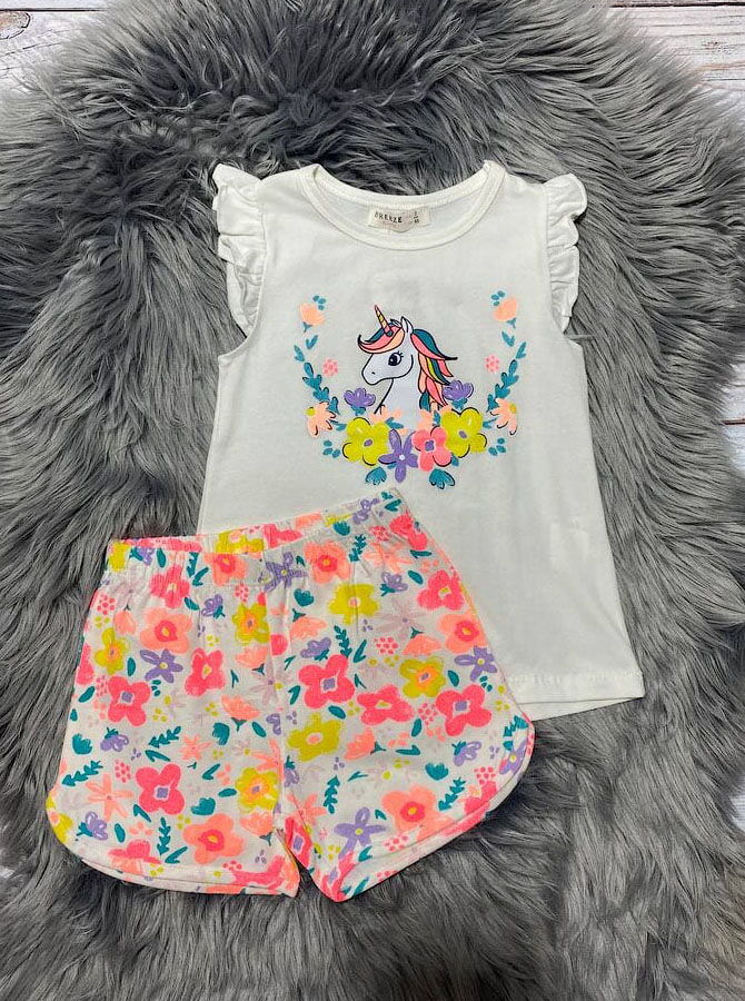 Комплект футболка и шорты для девочки Breeze Единорог белый 13509 - цена