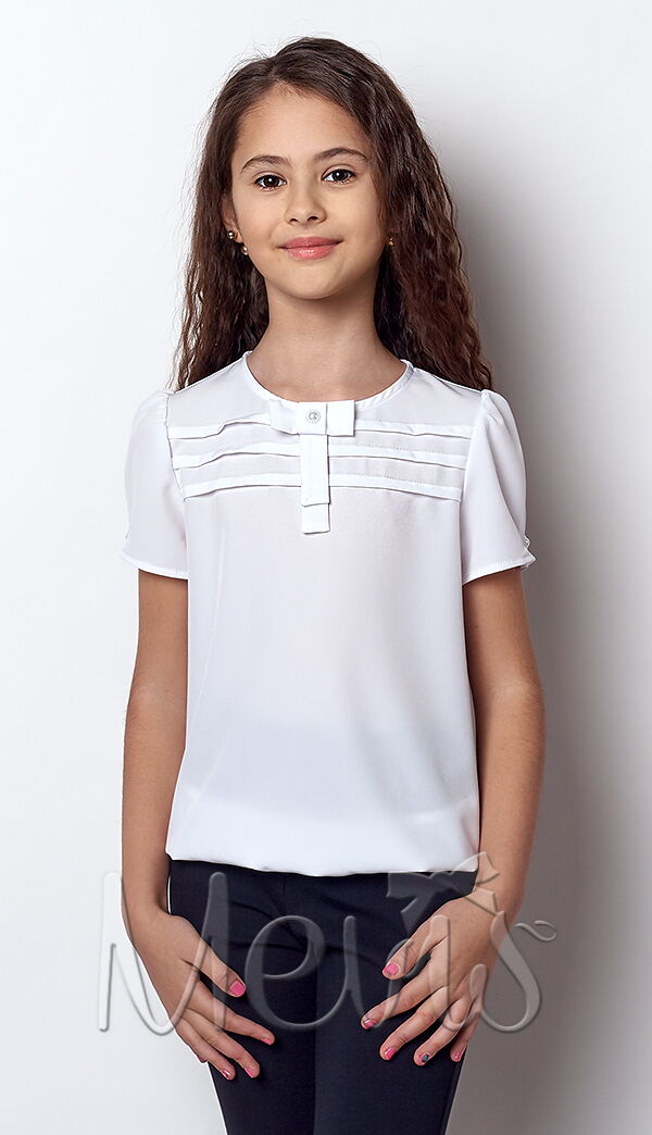 Блузка с коротким рукавом для девочки Mevis белая 2304-02 - цена