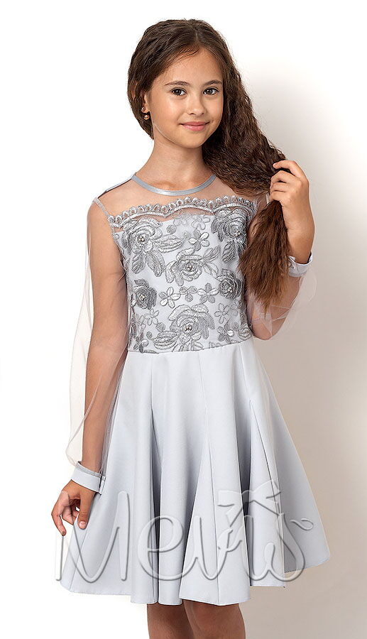 Нарядное платье для девочки Mevis серебристое 2559-01 - цена
