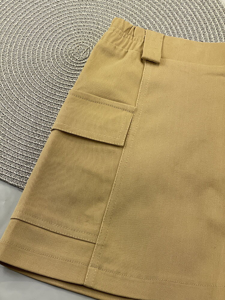 Коттоновая юбка-карго для девочки Mevis бежевая 5034-01 - размеры