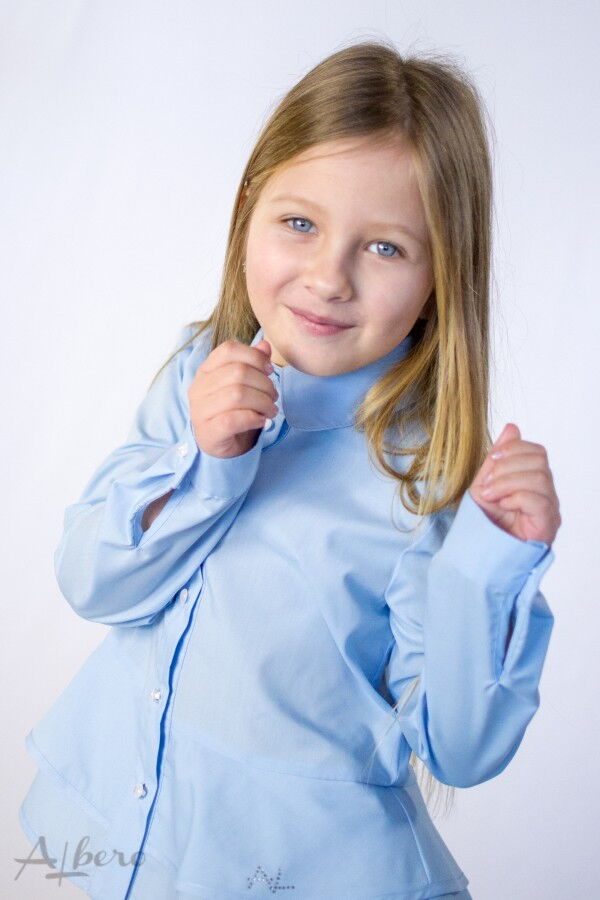 Блузка с двойной баской для девочки Albero голубая 5074-В - фото