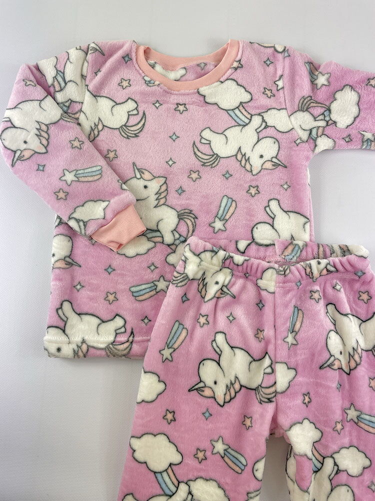 Пижама вельсофт для девочки Фламинго Единороги розовая 855-910 - фото