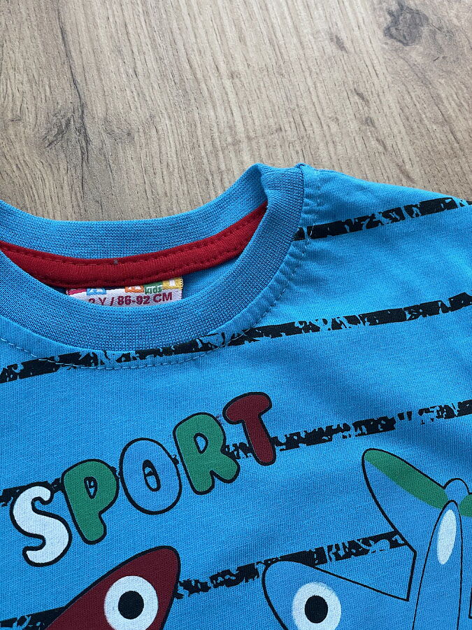Футболка для мальчика Самолётики голубая 5870 - фото