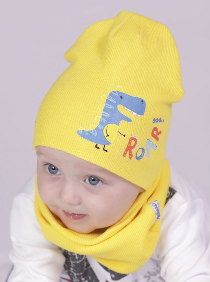 Комплект шапка и хомут детский Semejka Дино желтый 9322 - цена
