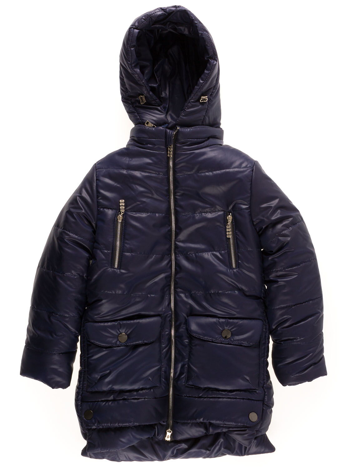Куртка удлиненная зимняя для девочки Одягайко темно-синяя 20004О - цена