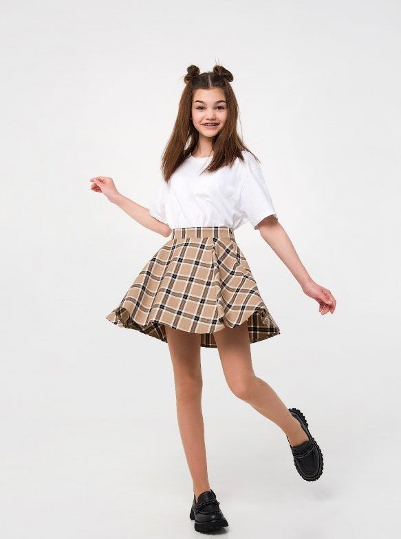 Школьная юбка для девочки SMIL Клетка бежевая 120254 - фото