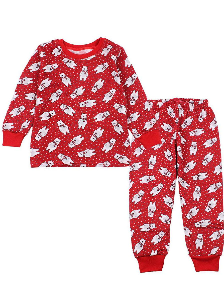 Новогодняя пижама с начёсом Фламинго Мишки красная 329-329 - цена