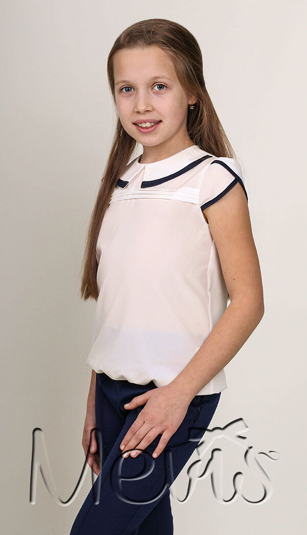Блузка с коротким рукавом для девочки MEVIS белая 2459-02 - цена
