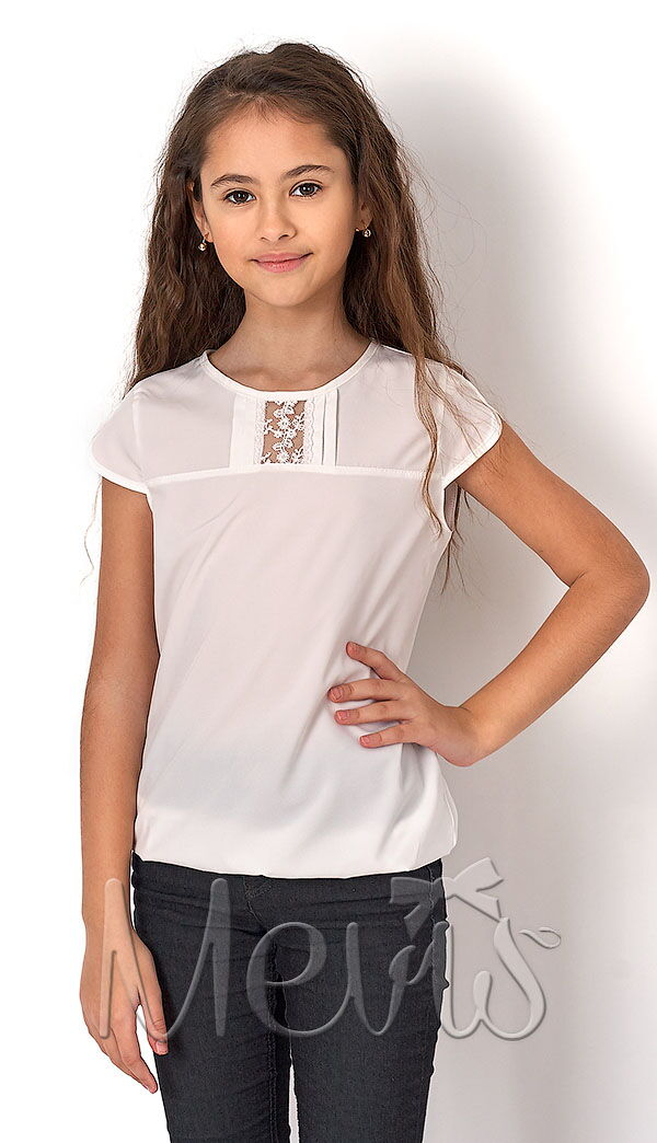 Блузка с коротким рукавом для девочки Mevis молочная 2751-01 - цена