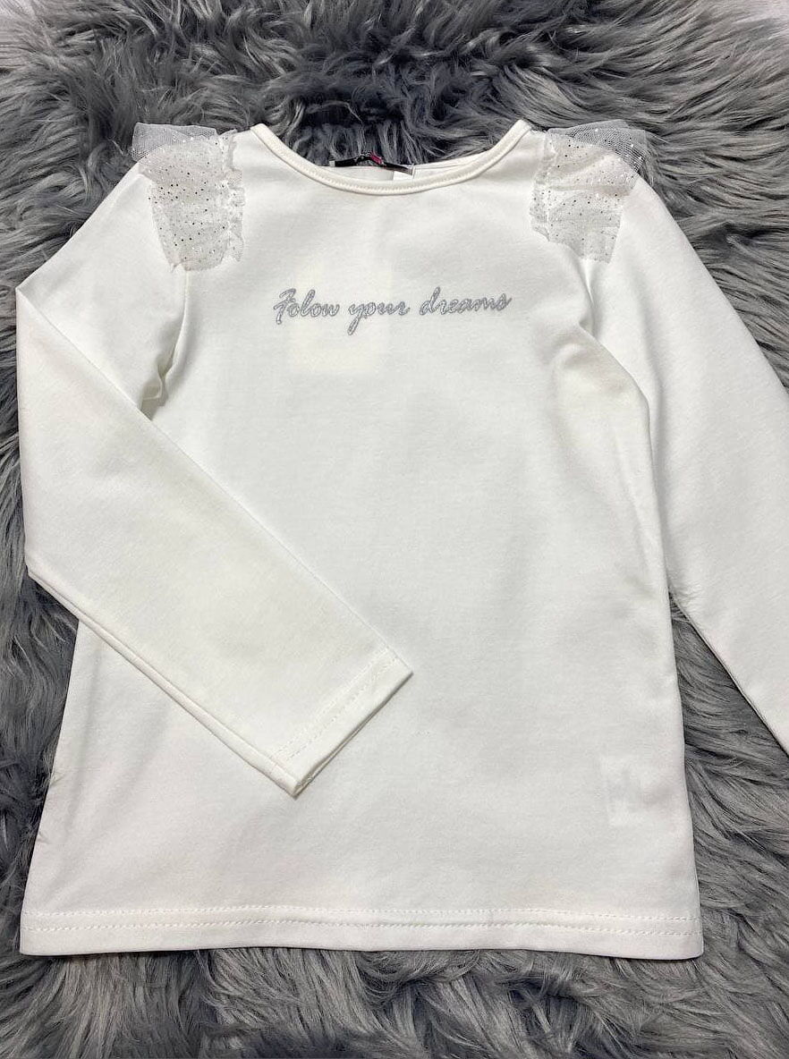 Трикотажная блузка для девочки Mevis молочная 3787-02 - размеры