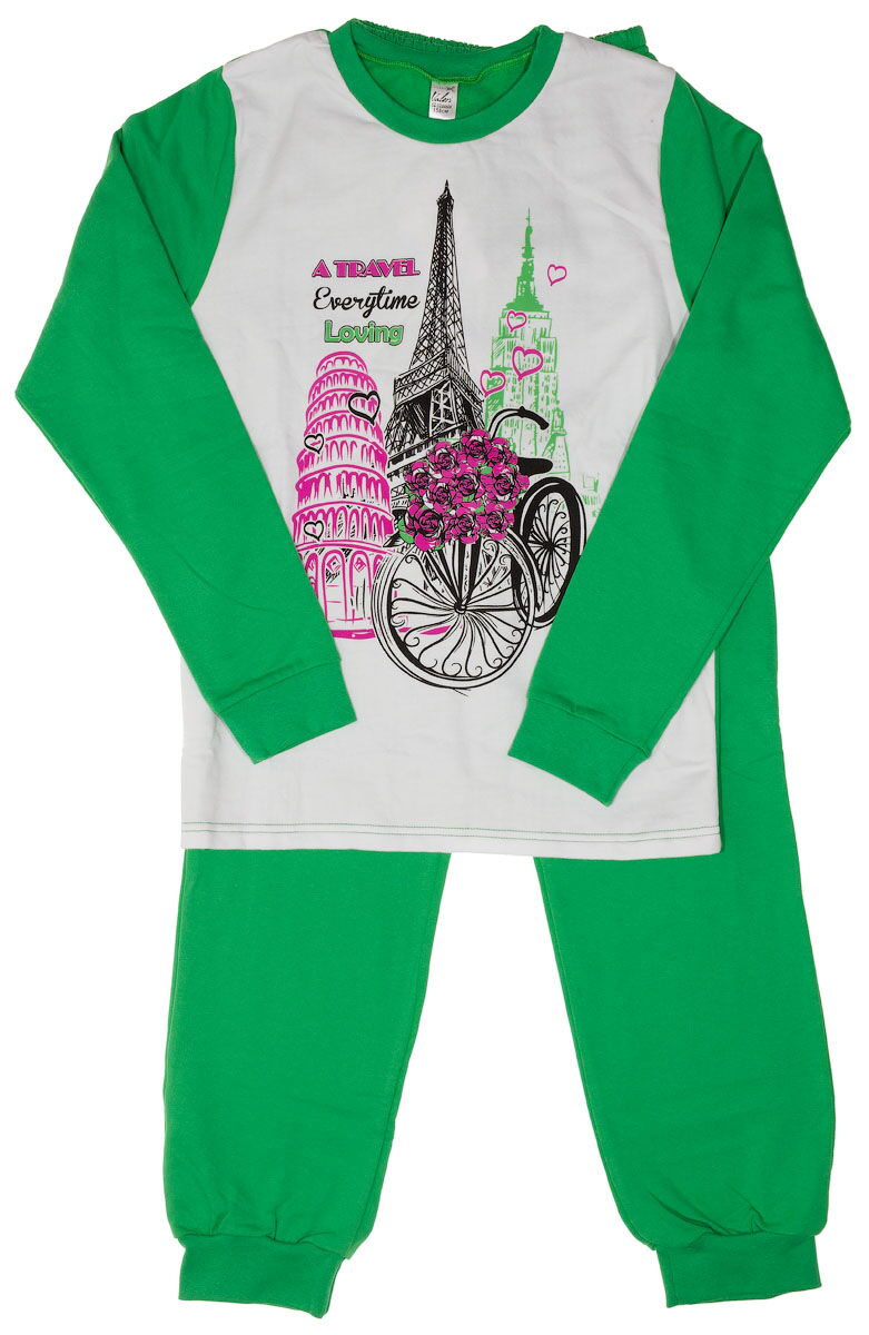Пижама утепленная для девочки Valeri tex Париж зеленая 1770-55-057 - цена