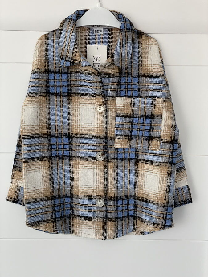 Теплая рубашка в клетку Mevis голубая 4907-02 - цена