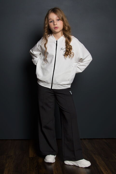 Бомбер на молнии для девочки Mevis молочный 4989-01 - цена