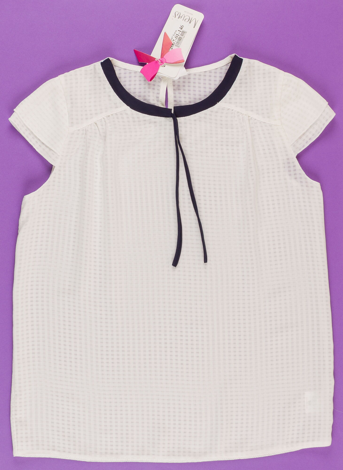 Блузка с коротким рукавом для девочки MEVIS молочная 2067 - фото
